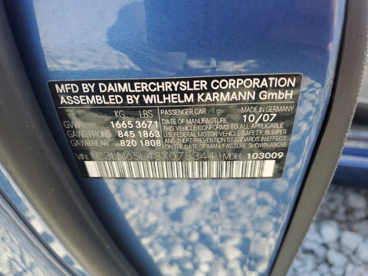 2008 Chrysler Crossfire Limited VIN: 1C3LN65L48X075344 Lot: 82654845