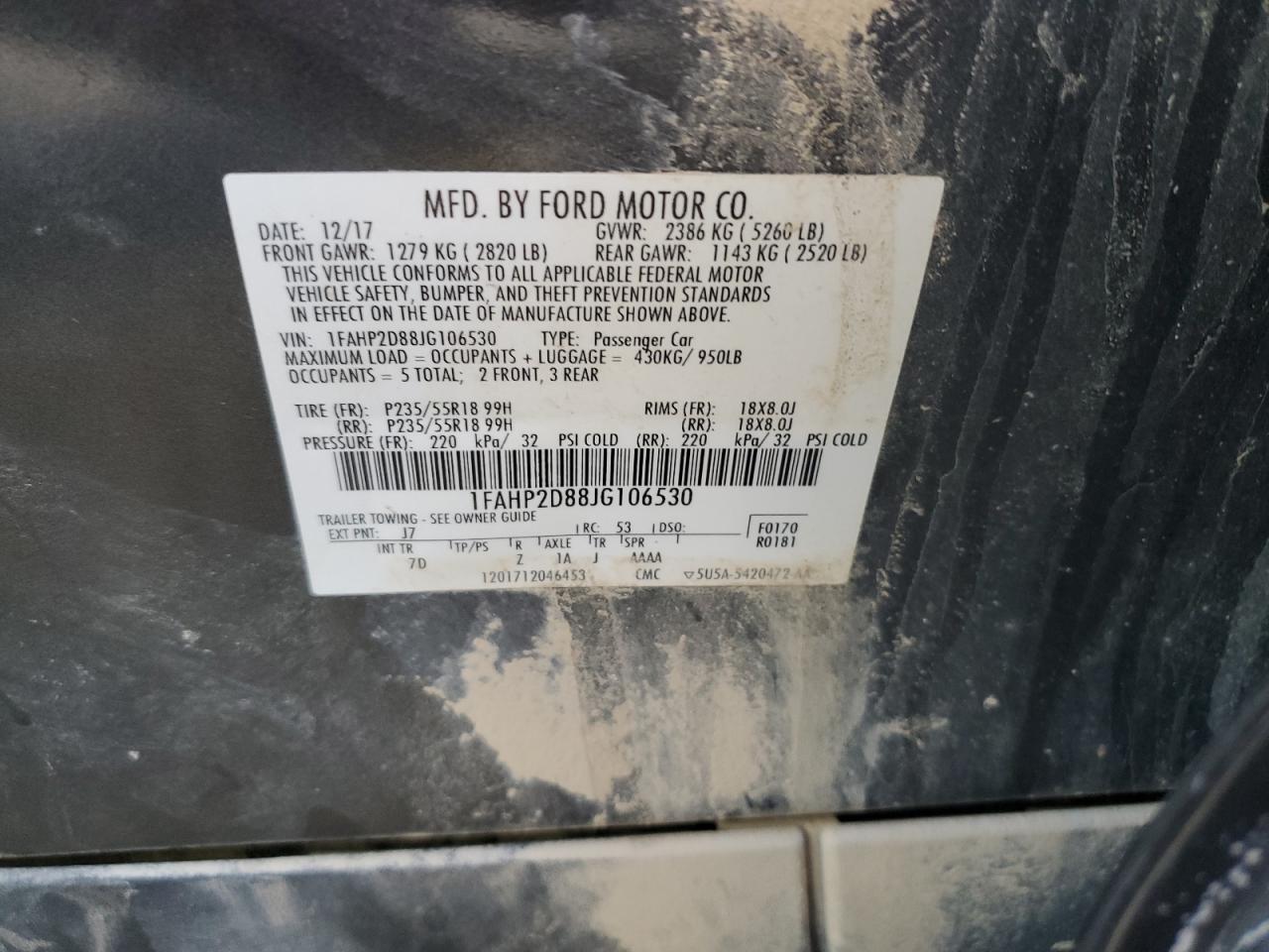 2018 Ford Taurus Se VIN: 1FAHP2D88JG106530 Lot: 85837865