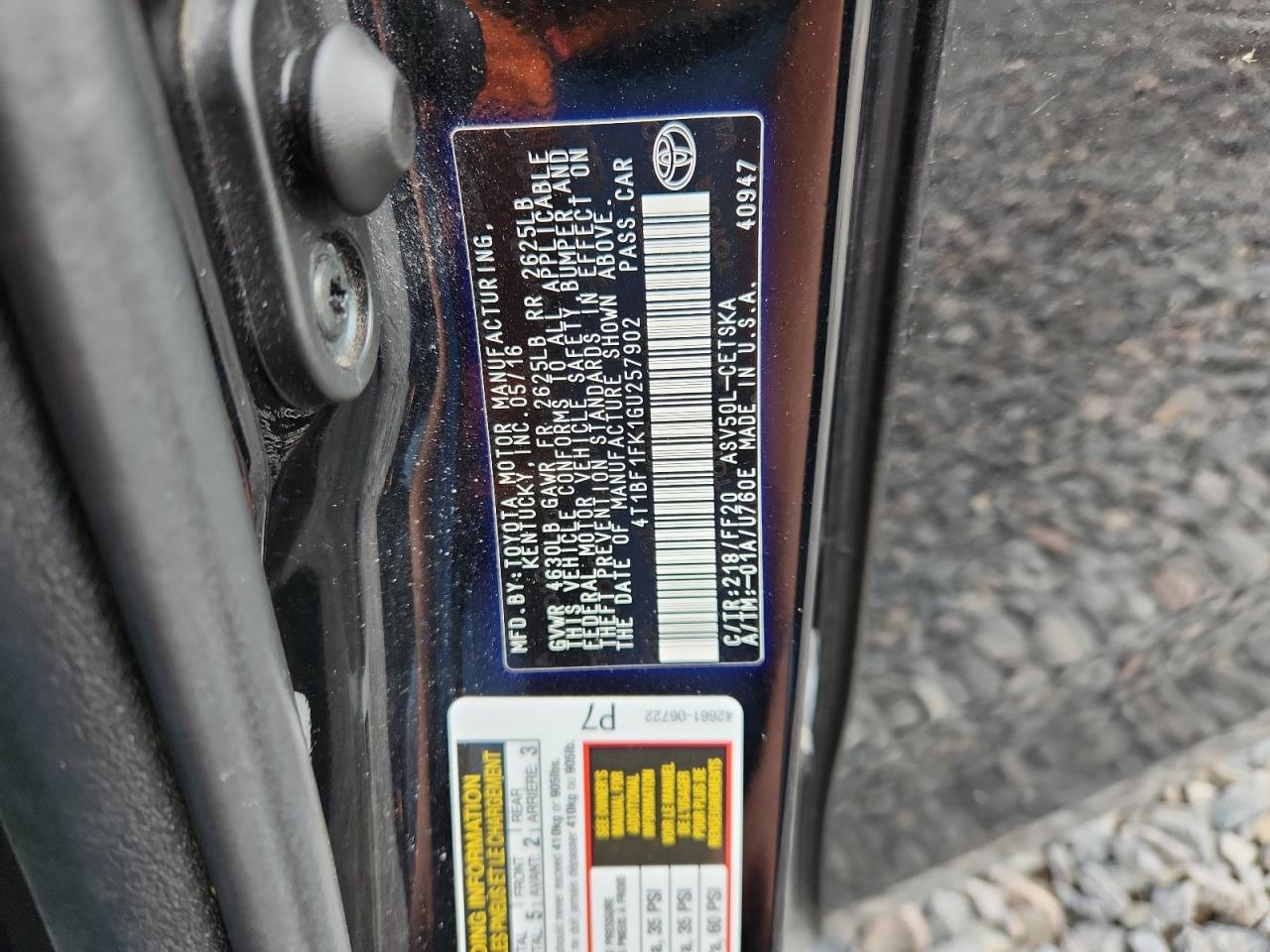 2016 Toyota Camry Le VIN: 4T1BF1FK1GU257902 Lot: 85478915