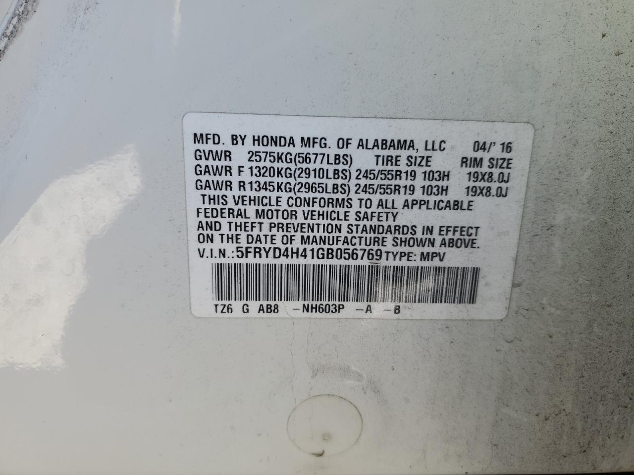 2016 Acura Mdx Technology VIN: 5FRYD4H41GB056769 Lot: 90603785