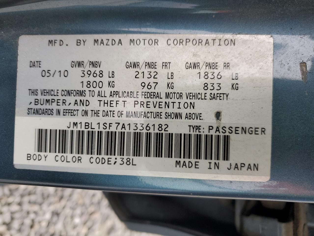 2010 Mazda 3 I VIN: JM1BL1SF7A1336182 Lot: 86190195
