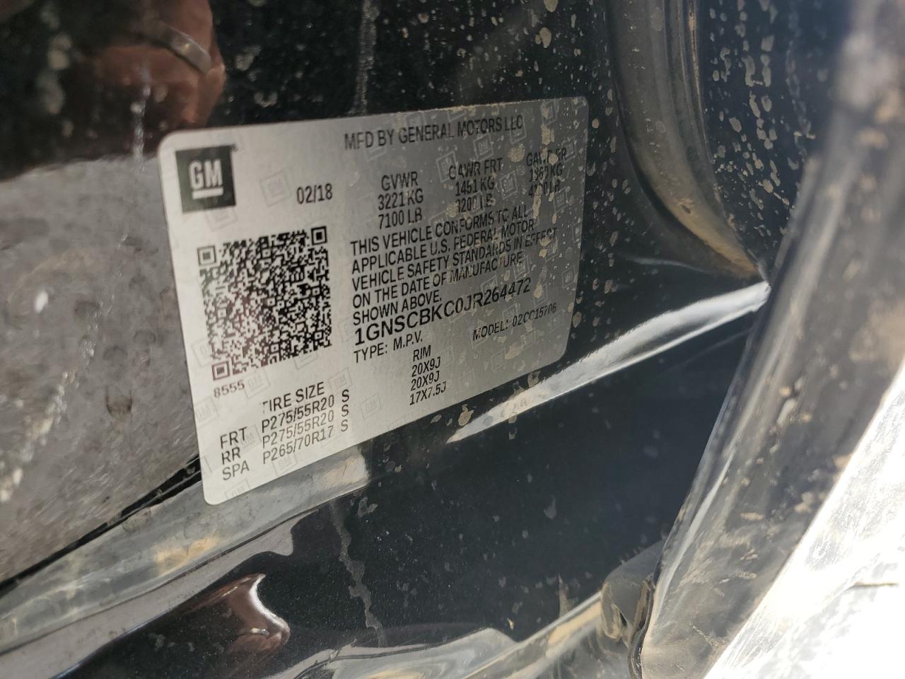 2018 Chevrolet Tahoe C1500 Lt VIN: 1GNSCBKC0JR264472 Lot: 86064065