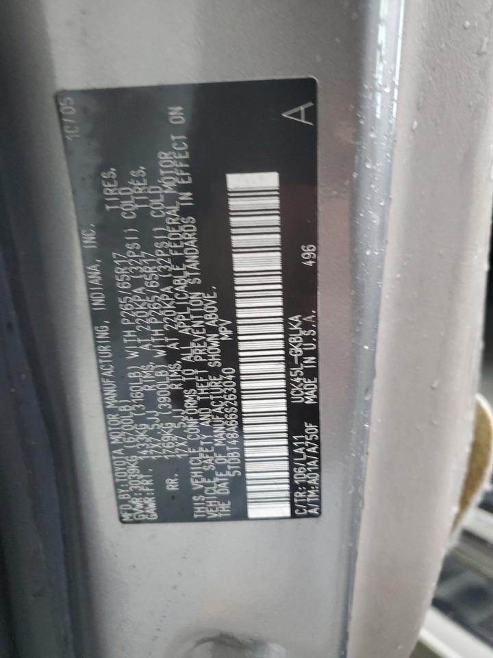 2006 Toyota Sequoia Limited VIN: 5TDBT48A66S263040 Lot: 90594905