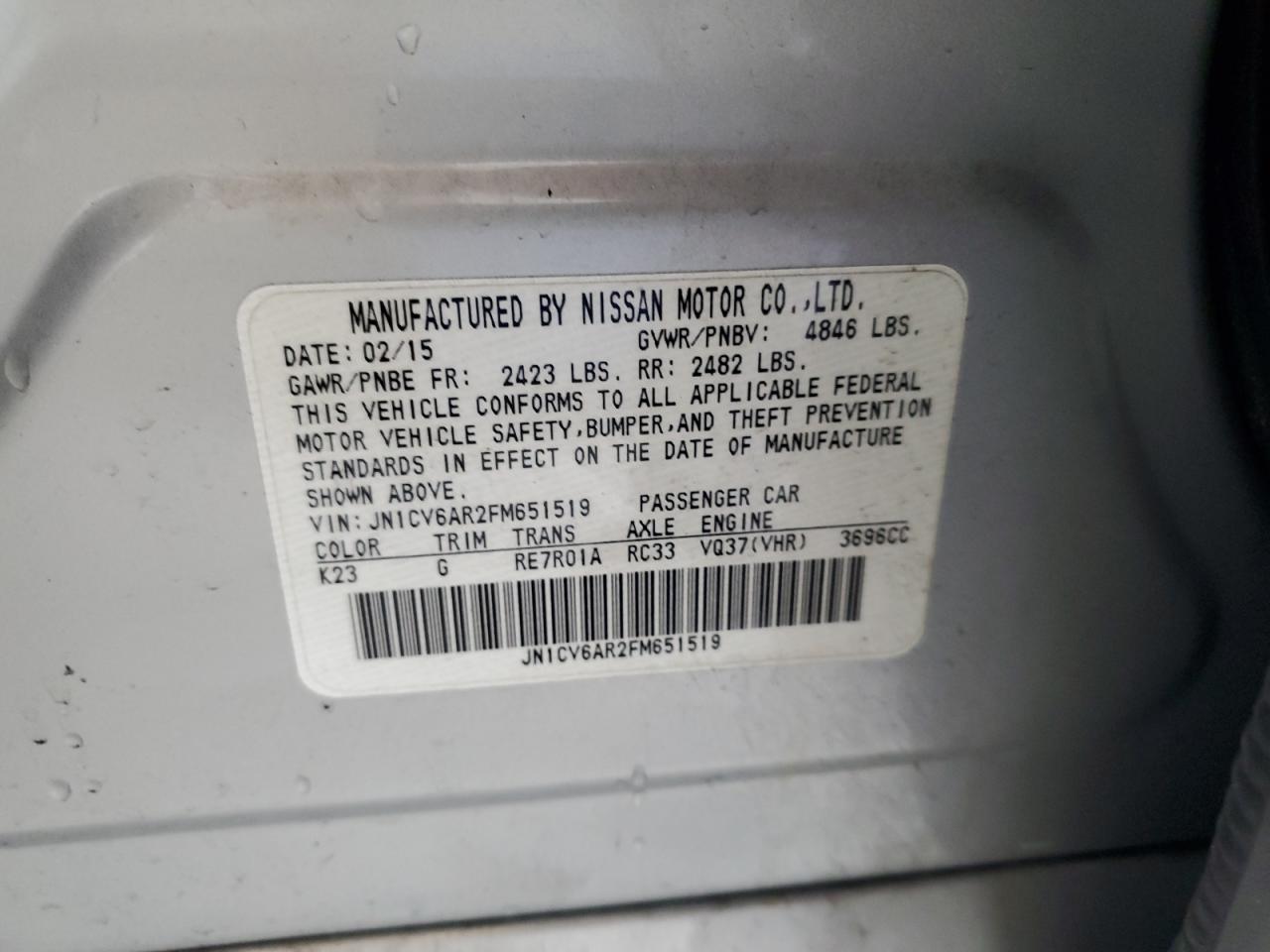 2015 Infiniti Q40 VIN: JN1CV6AR2FM651519 Lot: 85542065