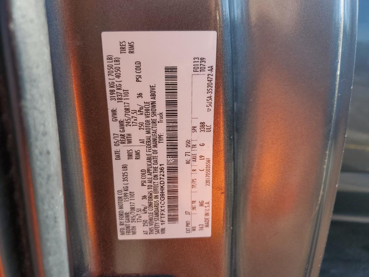 2017 Ford F150 Super Cab VIN: 1FTFX1CG9HKD72361 Lot: 89463315