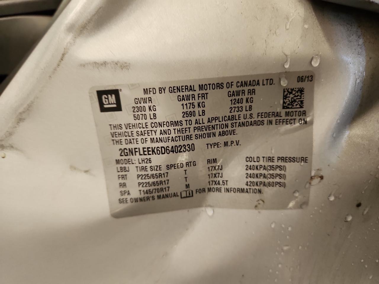 2013 Chevrolet Equinox Lt VIN: 2GNFLEEK6D6402330 Lot: 86263945