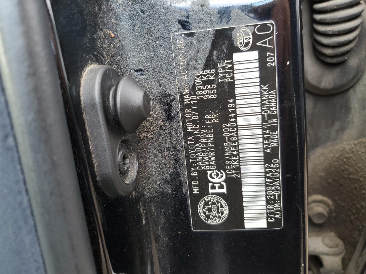 2010 Toyota Corolla Matrix S VIN: 2T1KE4EE8AC044194 Lot: 87009535