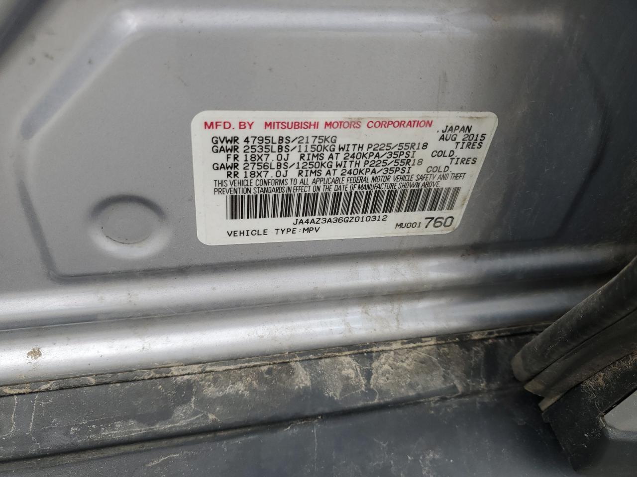 2016 Mitsubishi Outlander Se VIN: JA4AZ3A36GZ010312 Lot: 86472615