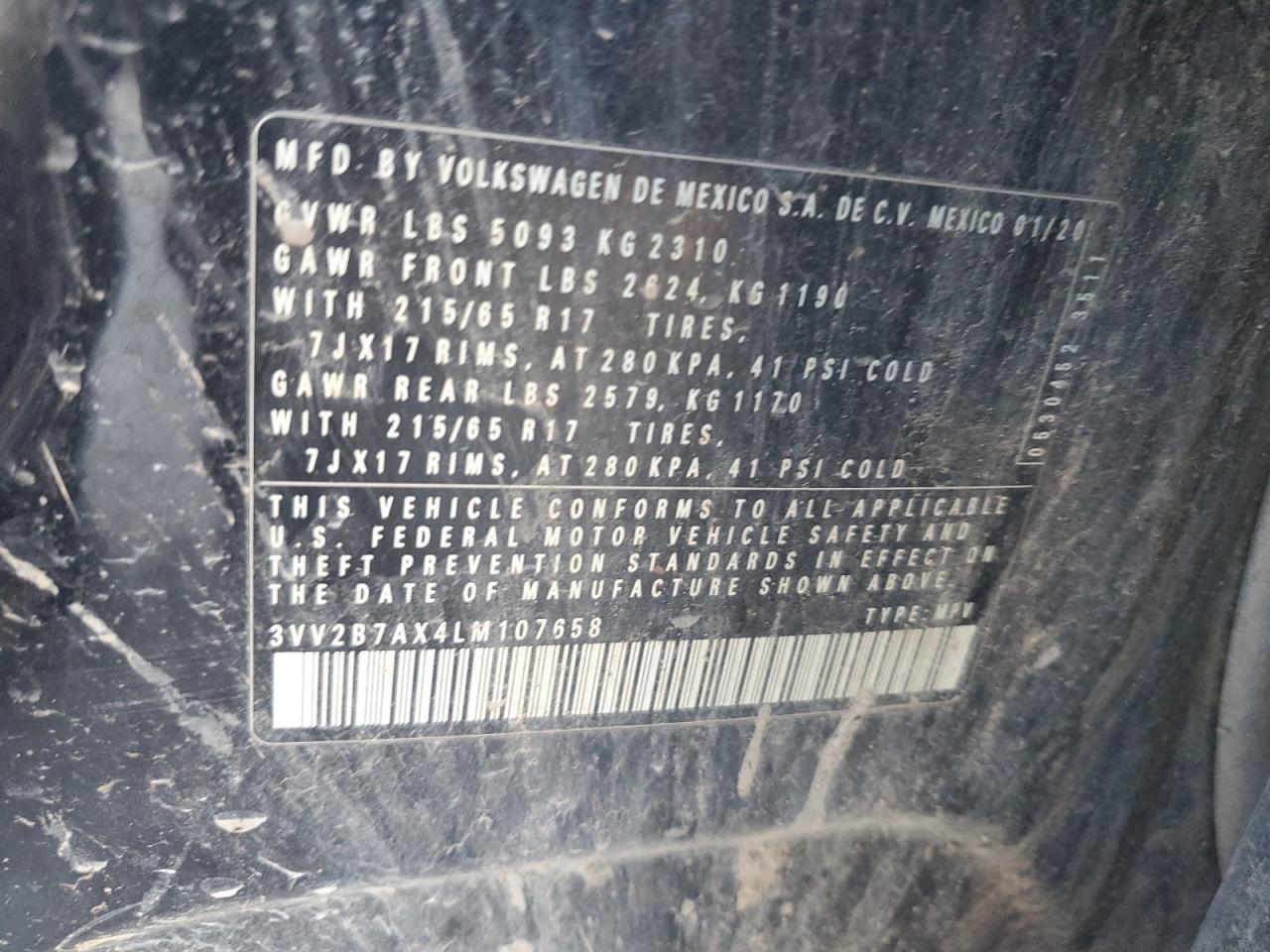 2020 Volkswagen Tiguan Se VIN: 3VV2B7AX4LM107658 Lot: 89482225