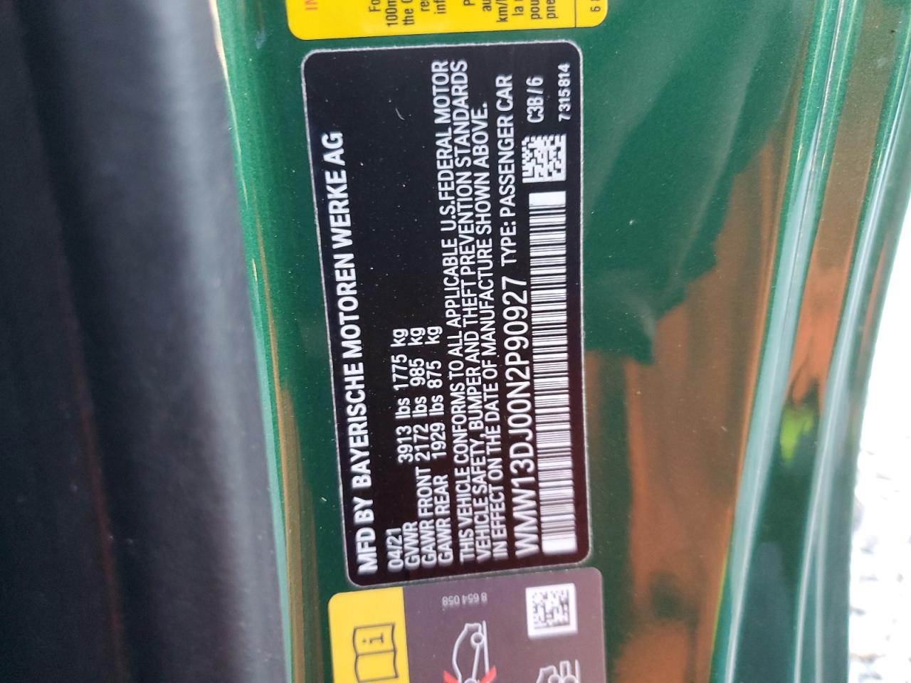 2022 Mini Cooper Se VIN: WMW13DJ00N2P90927 Lot: 82569465