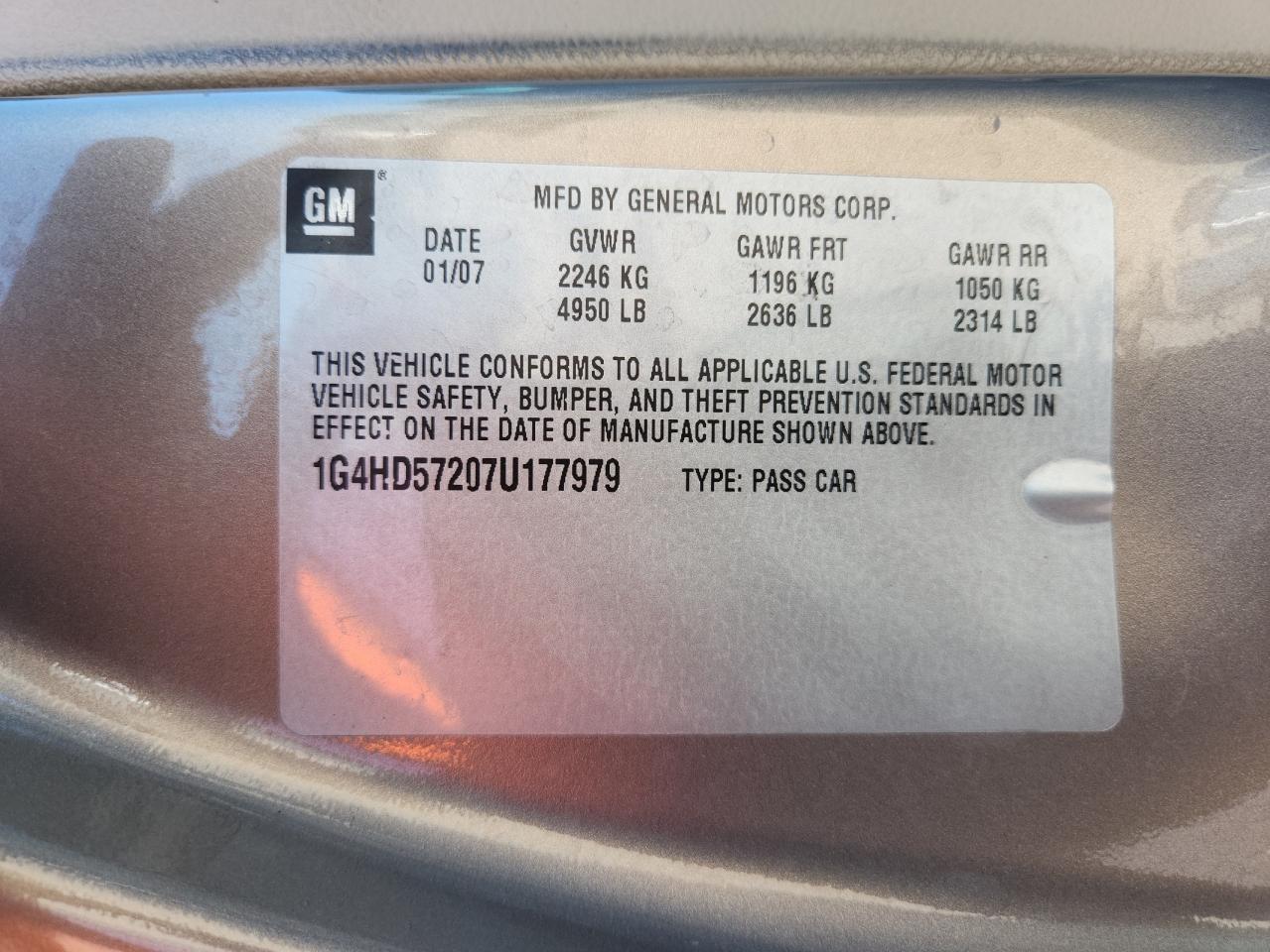 2007 Buick Lucerne Cxl VIN: 1G4HD57207U177979 Lot: 85916575