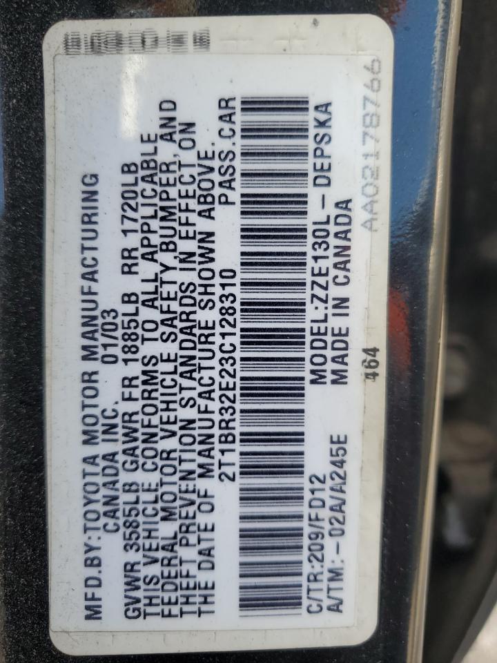 2003 Toyota Corolla Ce VIN: 2T1BR32E23C128310 Lot: 84870455