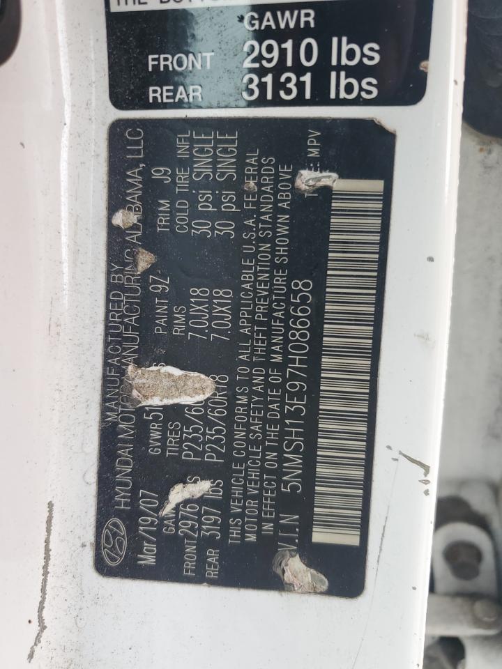 2007 Hyundai Santa Fe Se VIN: 5NMSH13E97H086658 Lot: 85554975