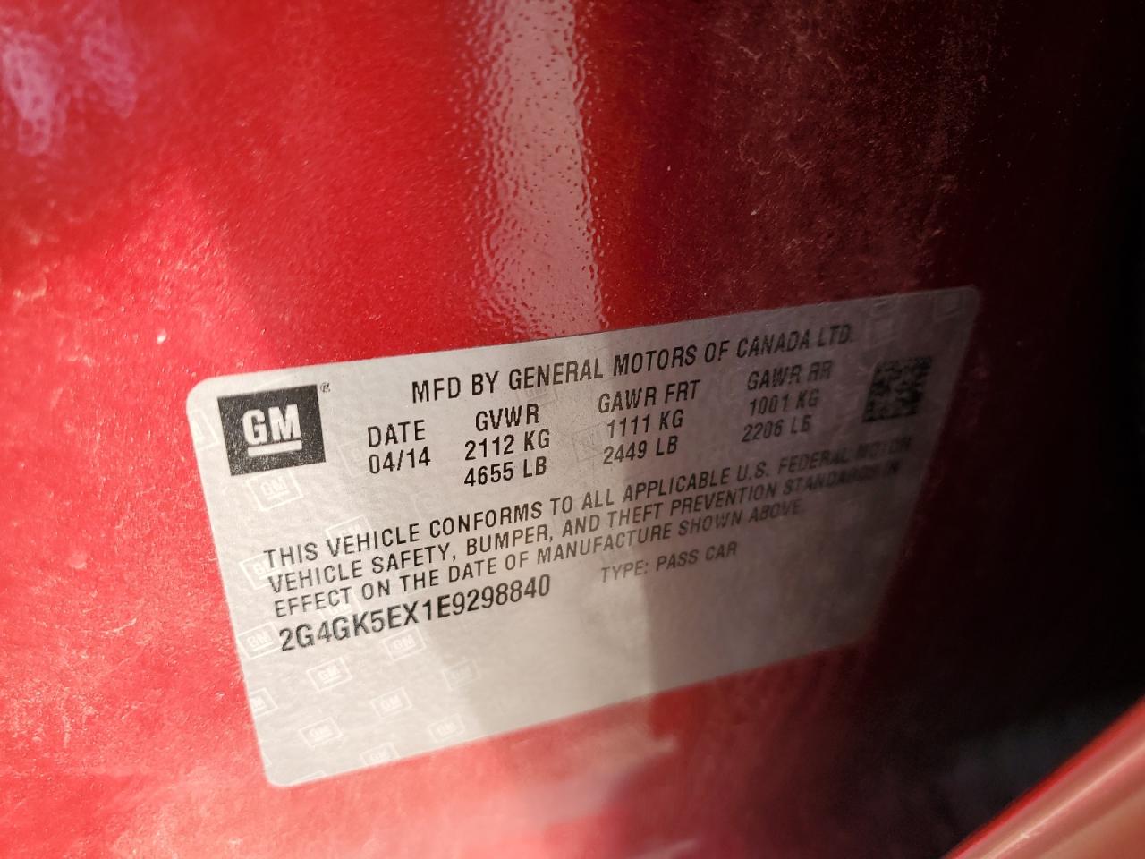 2014 Buick Regal VIN: 2G4GK5EX1E9298840 Lot: 87087445