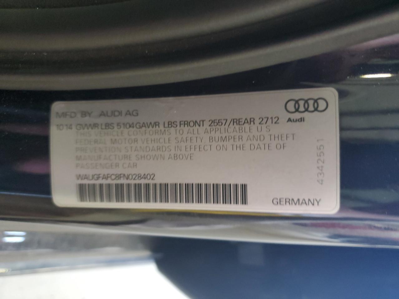 2015 Audi A6 Premium Plus VIN: WAUGFAFC8FN028402 Lot: 89921745