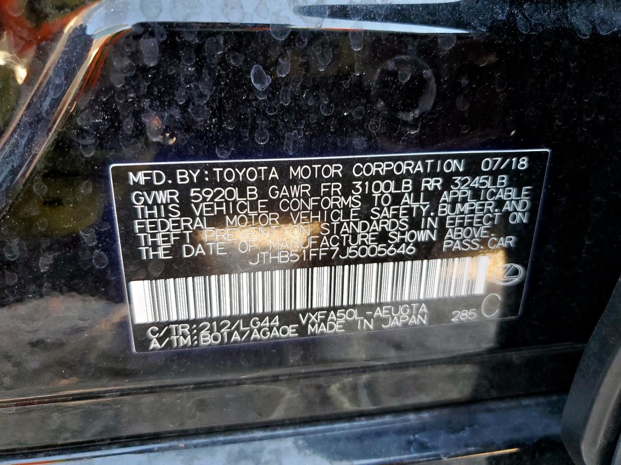 2018 Lexus Ls 500 Base VIN: JTHB51FF7J5005646 Lot: 90915365