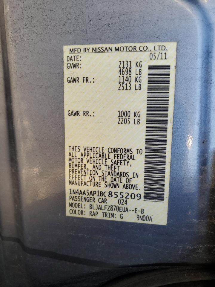 2011 Nissan Maxima S VIN: 1N4AA5AP1BC855209 Lot: 90524095