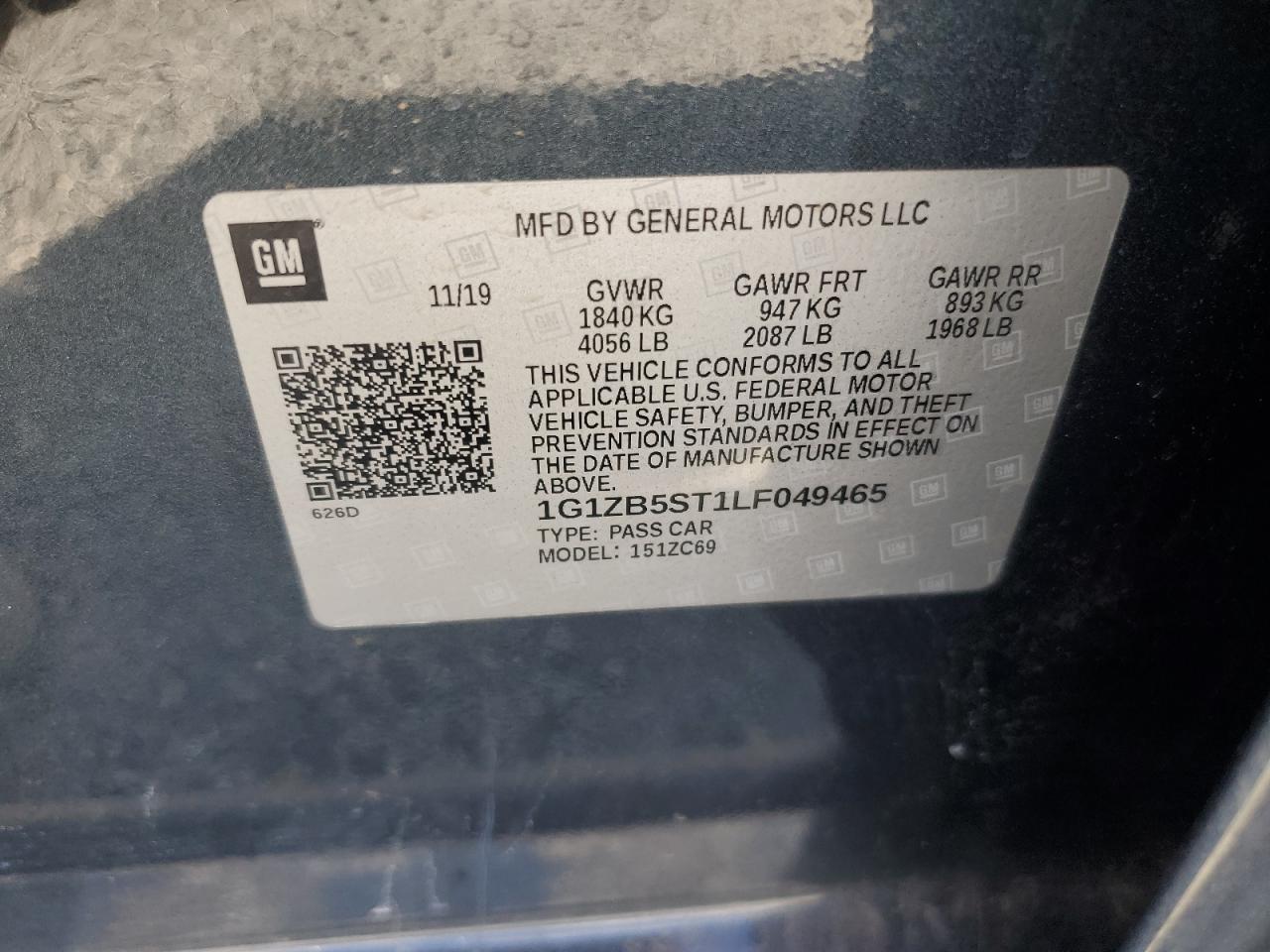 2020 Chevrolet Malibu Ls VIN: 1G1ZB5ST1LF049465 Lot: 86276515