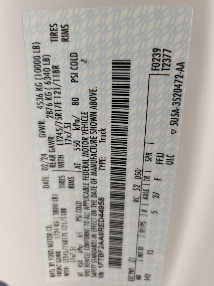 2024 Ford F250 Super Duty VIN: 1FTBF2AA6RED44958 Lot: 86627815