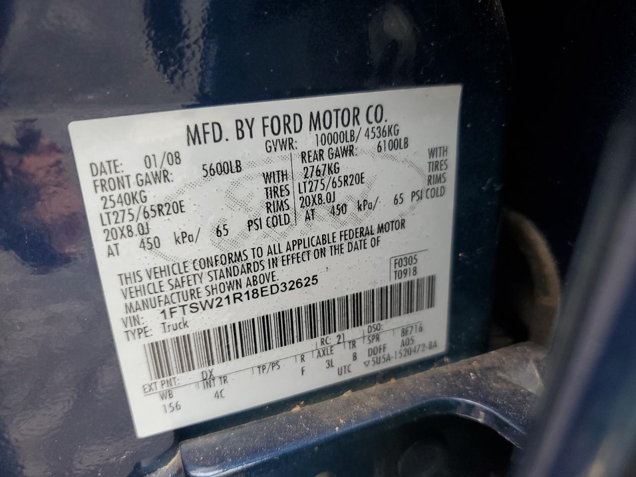 2008 Ford F250 Super Duty VIN: 1FTSW21R18ED32625 Lot: 84794795