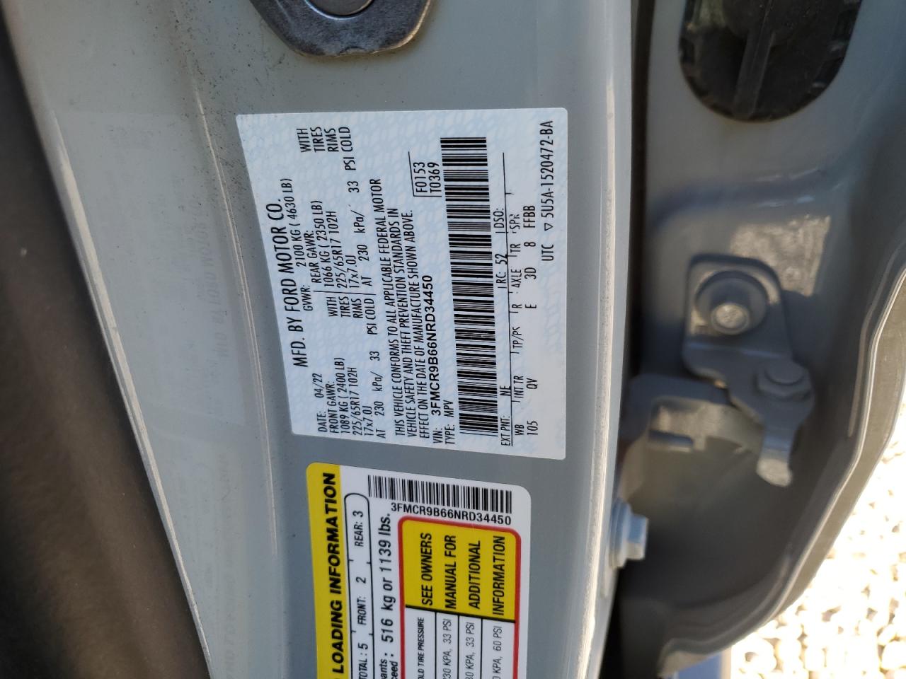 2022 Ford Bronco Sport Big Bend VIN: 3FMCR9B66NRD34450 Lot: 82608045