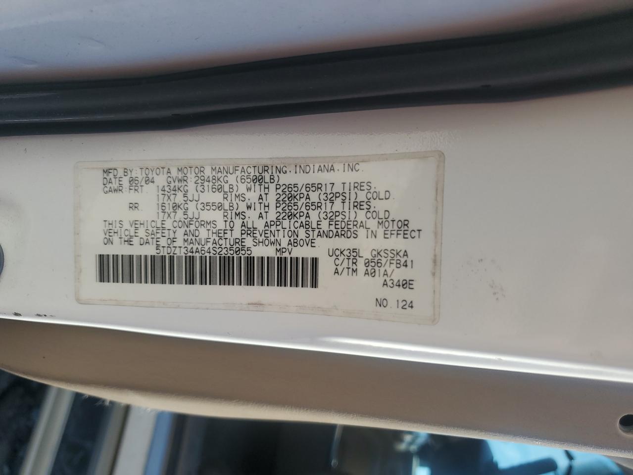 2004 Toyota Sequoia Sr5 VIN: 5TDZT34A64S235055 Lot: 85776985