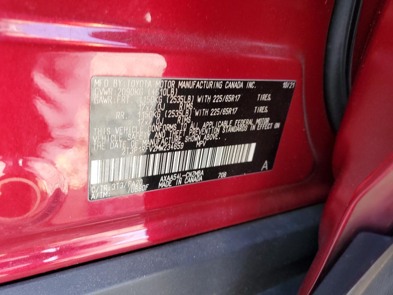 2021 Toyota Rav4 Xle VIN: 2T3P1RFV2MW234659 Lot: 84874395