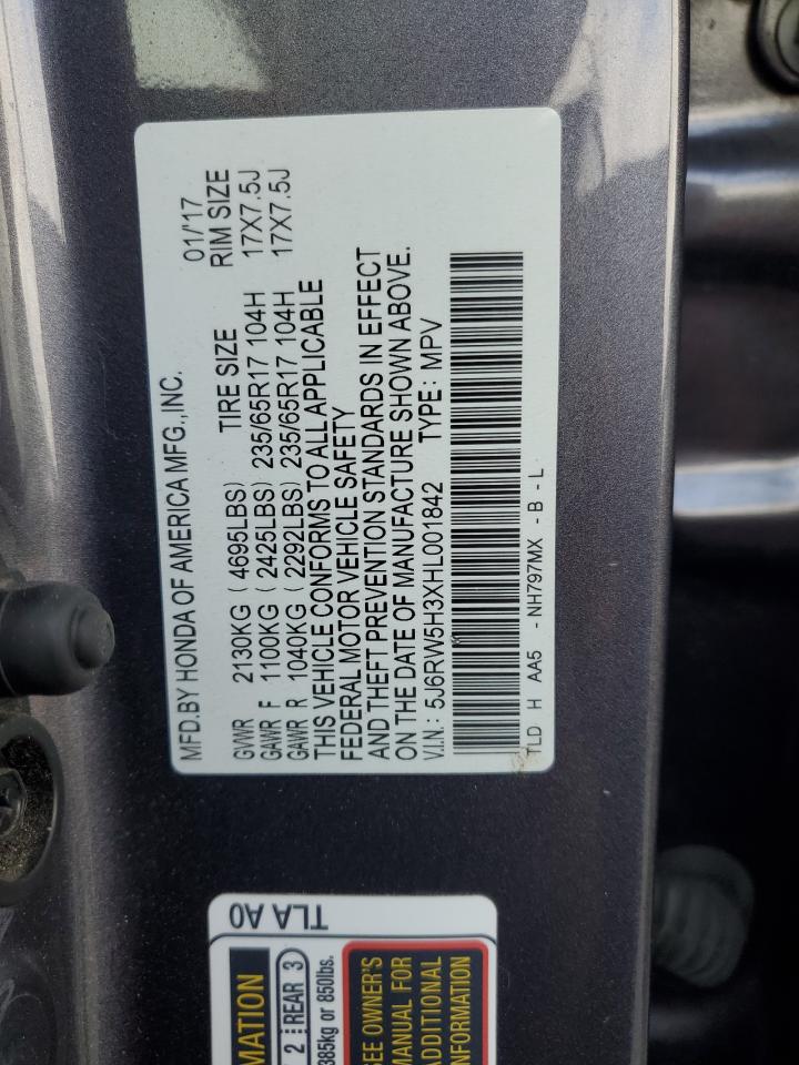 2017 Honda Cr-V Lx VIN: 5J6RW5H3XHL001842 Lot: 82384425