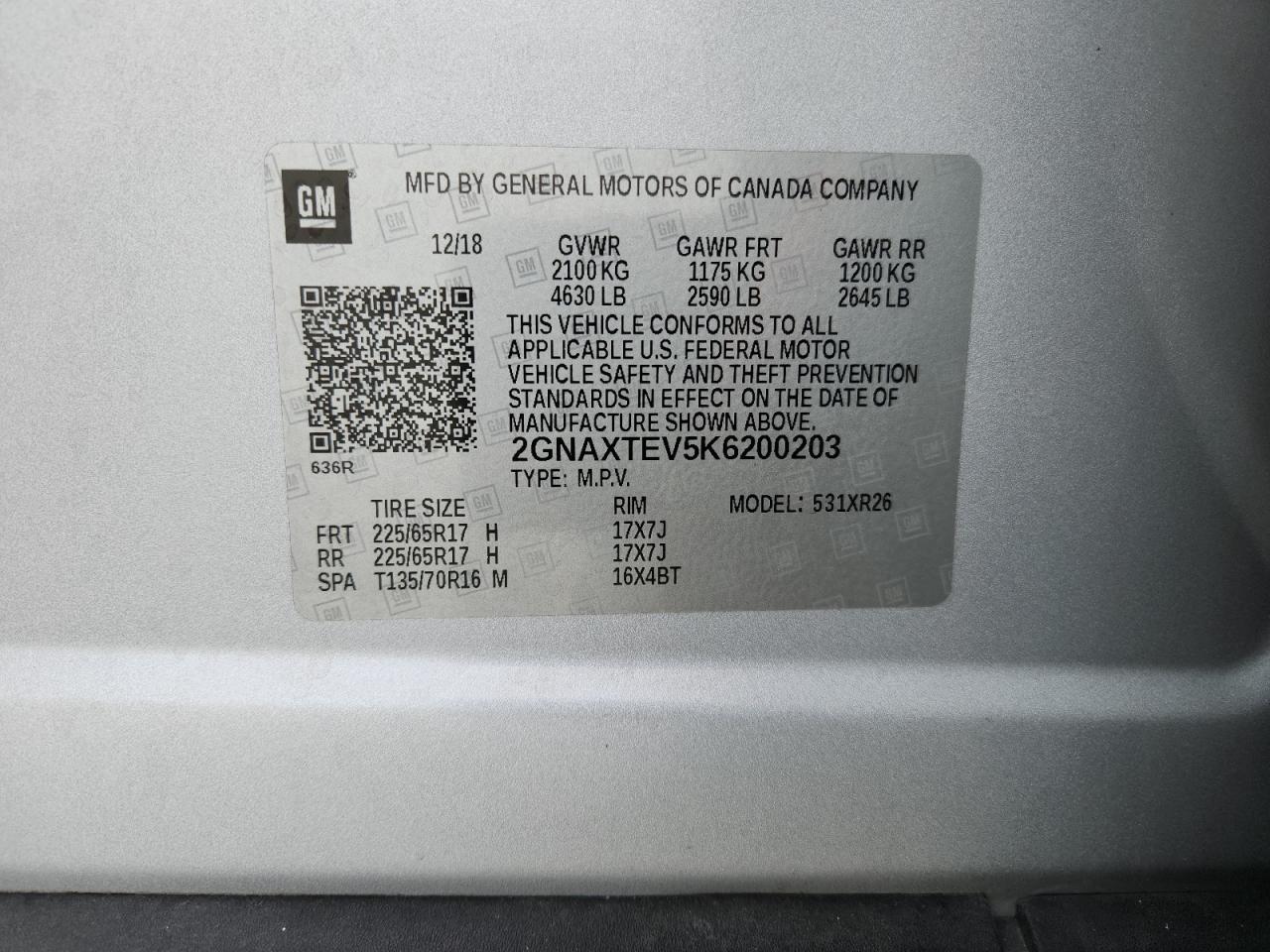 2019 Chevrolet Equinox Lt VIN: 2GNAXTEV5K6200203 Lot: 87463875