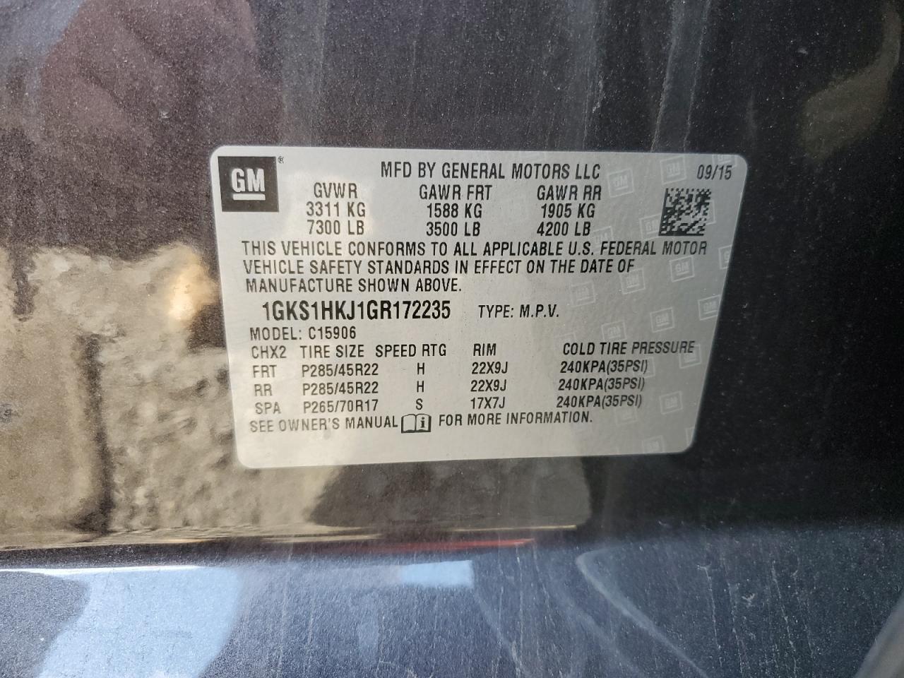 2016 GMC Yukon Xl Denali VIN: 1GKS1HKJ1GR172235 Lot: 82351255