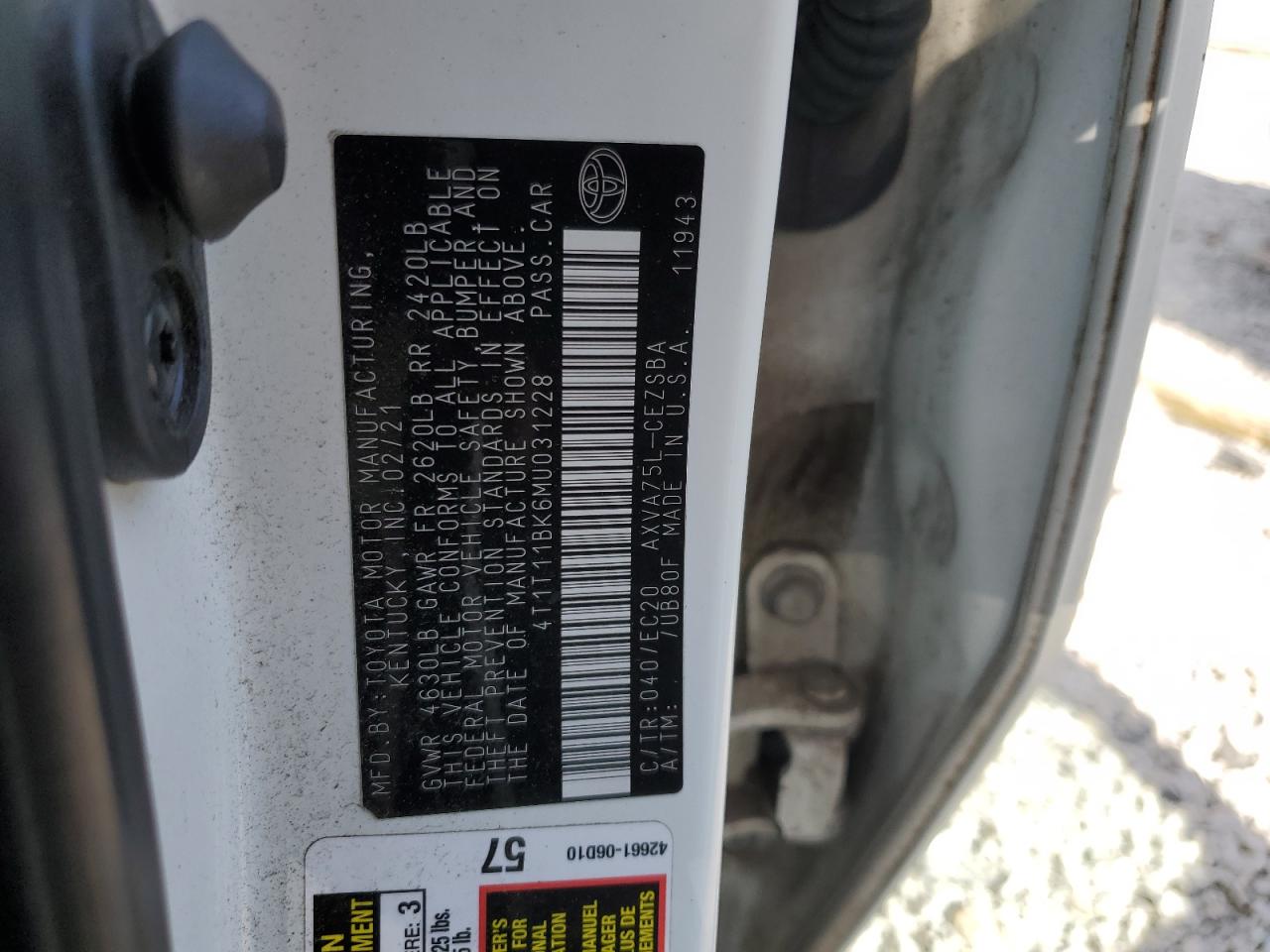 2021 Toyota Camry Se VIN: 4T1T11BK6MU031228 Lot: 81494285