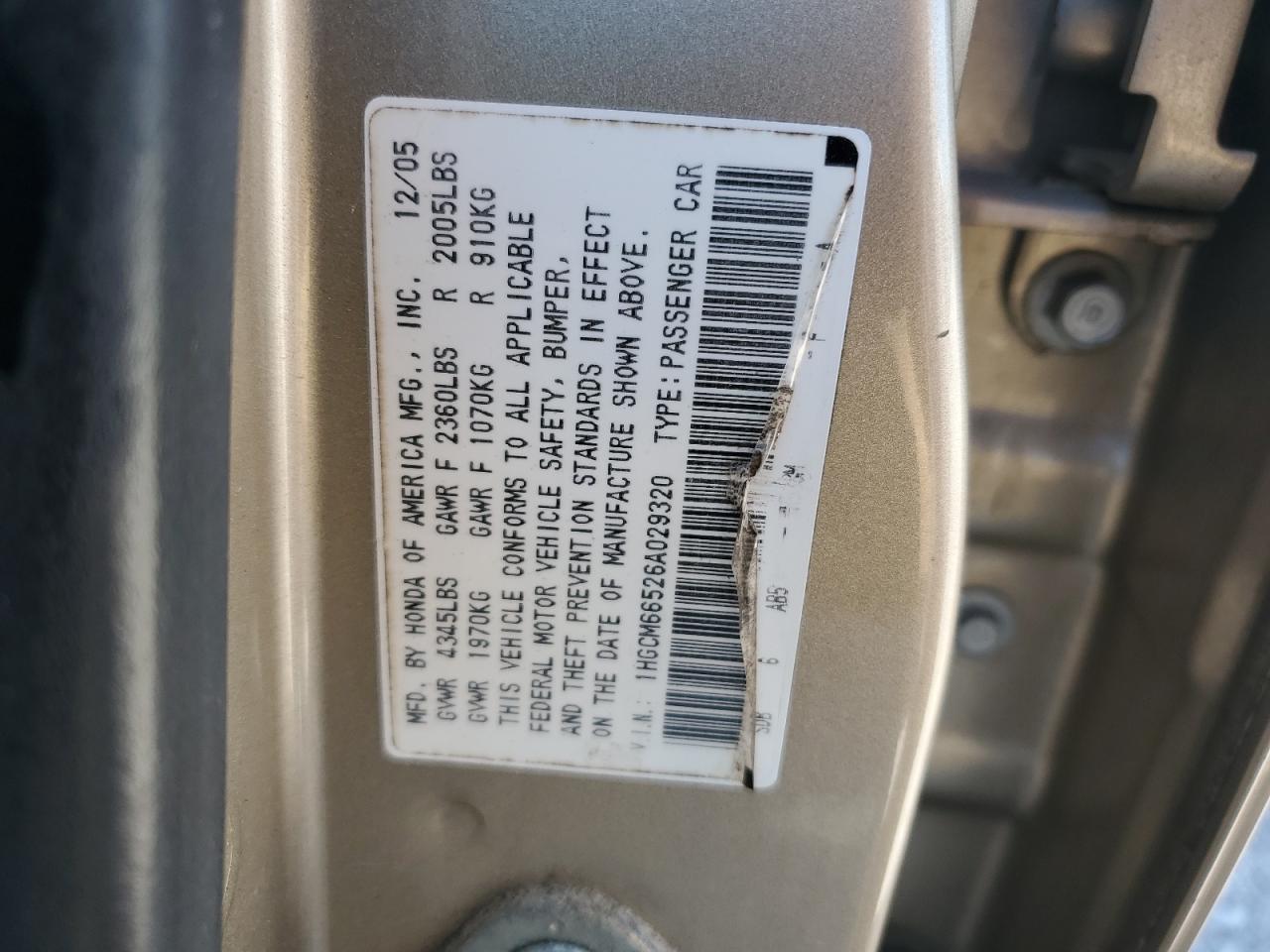 2006 Honda Accord Ex VIN: 1HGCM66526A029320 Lot: 82385085