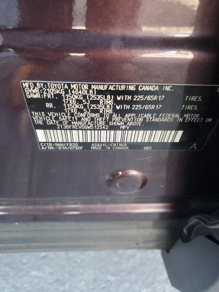 2016 Toyota Rav4 Le VIN: 2T3BFREV0GW512542 Lot: 86094385