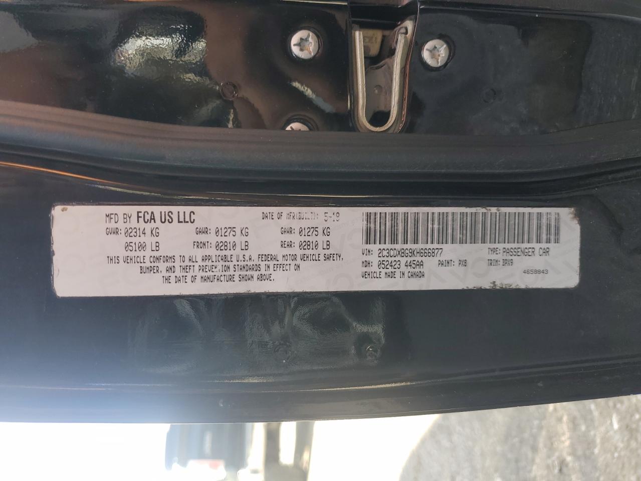 2019 Dodge Charger Sxt VIN: 2C3CDXBG9KH666877 Lot: 89706145