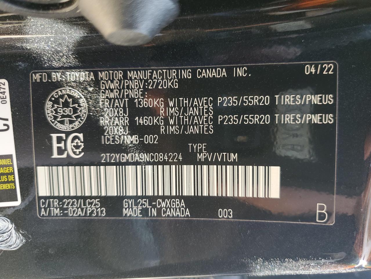 2022 Lexus Rx 450H F Sport VIN: 2T2YGMDA9NC084224 Lot: 84522725