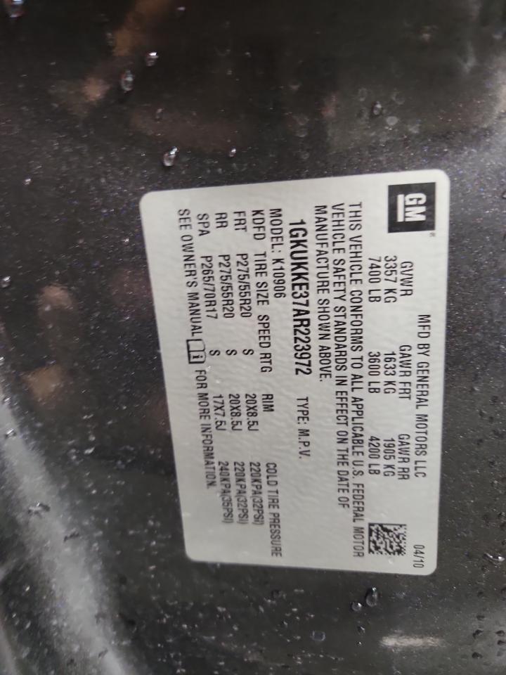 2010 GMC Yukon Xl K1500 Slt VIN: 1GKUKKE37AR223972 Lot: 84374445