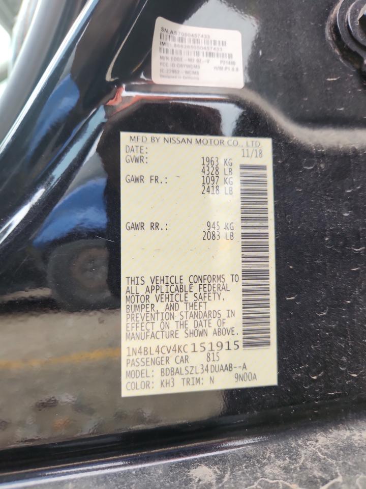 2019 Nissan Altima Sr VIN: 1N4BL4CV4KC151915 Lot: 86459905