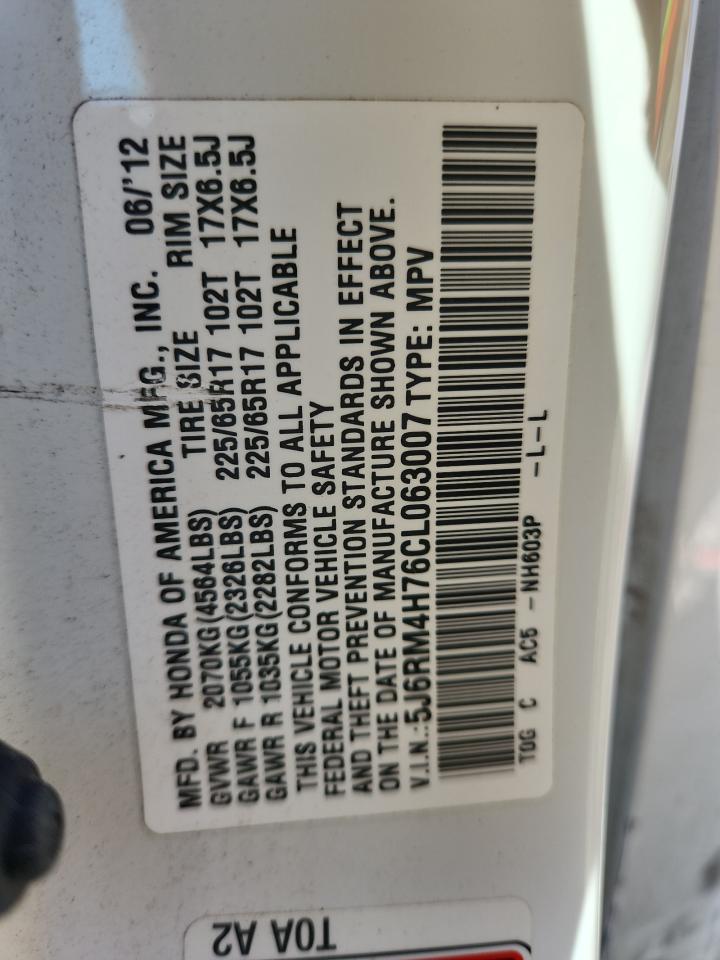 2012 Honda Cr-V Exl VIN: 5J6RM4H76CL063007 Lot: 85836235