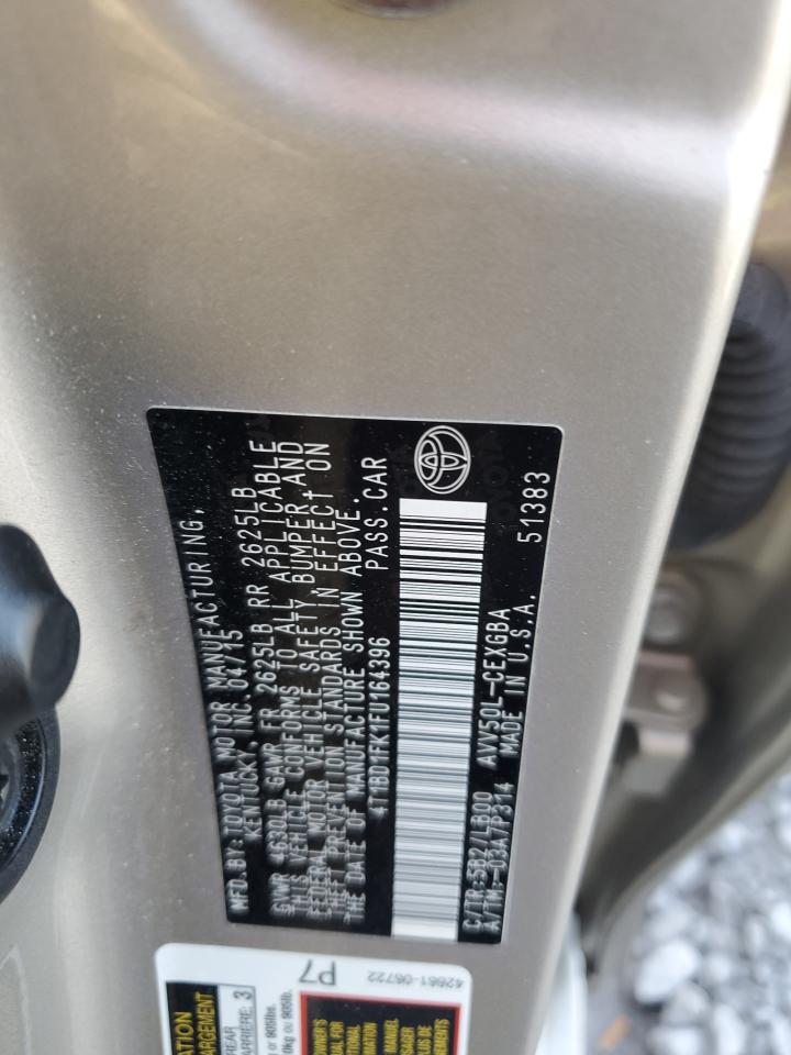 2015 Toyota Camry Hybrid VIN: 4T1BD1FK1FU164396 Lot: 81935985