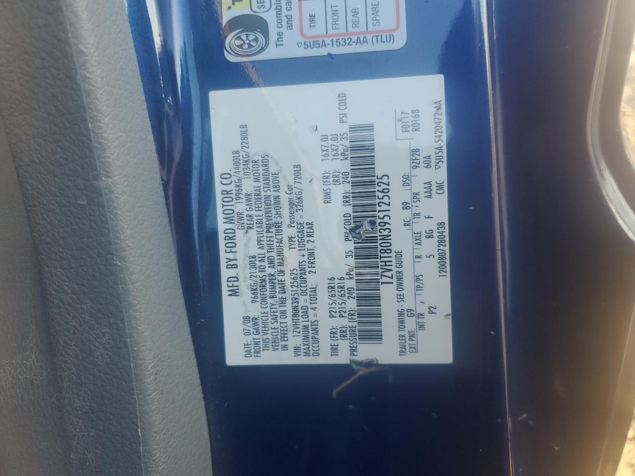 2009 Ford Mustang VIN: 1ZVHT80N395125625 Lot: 84966405