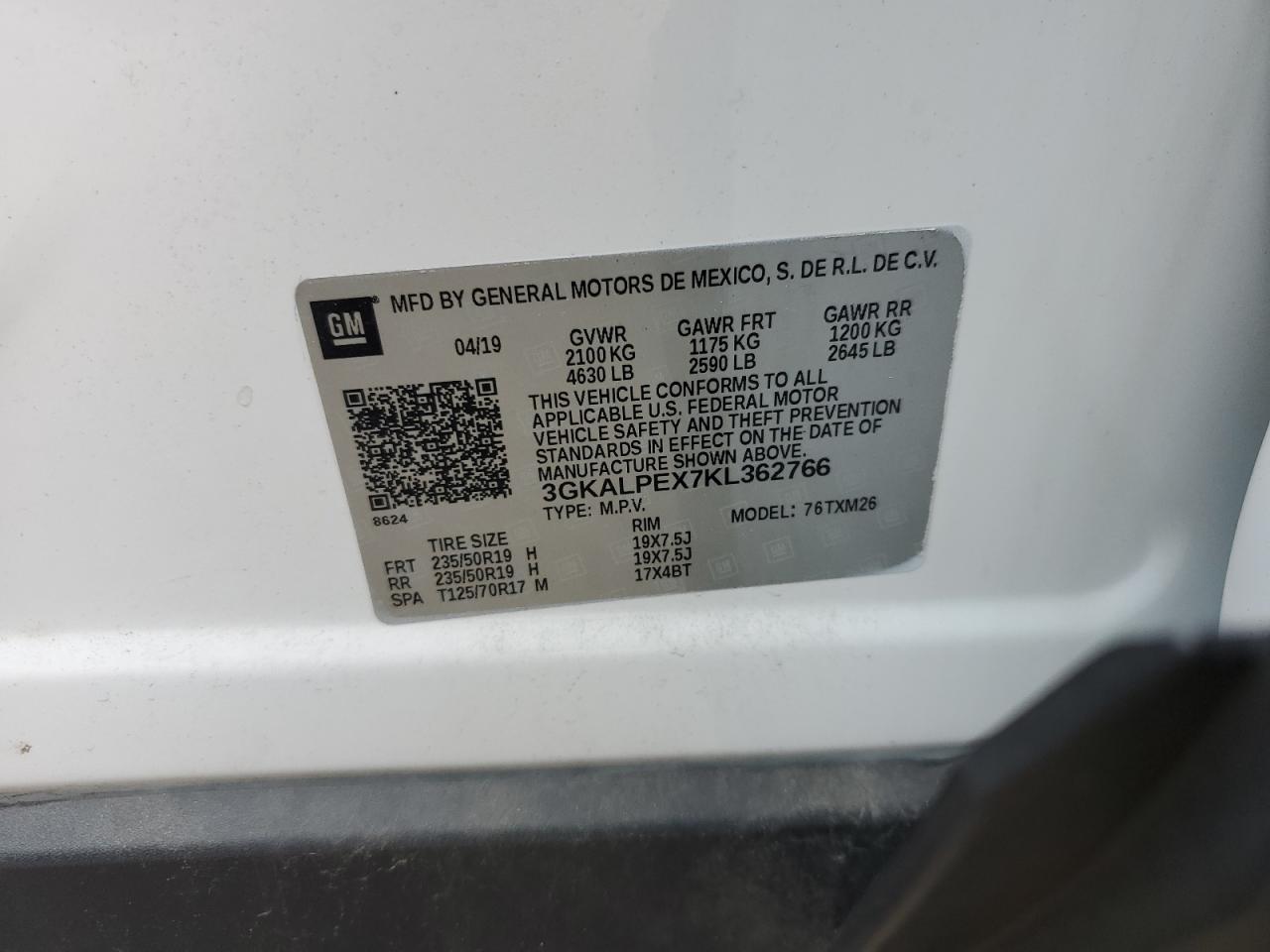 2019 GMC Terrain Slt VIN: 3GKALPEX7KL362766 Lot: 86077775