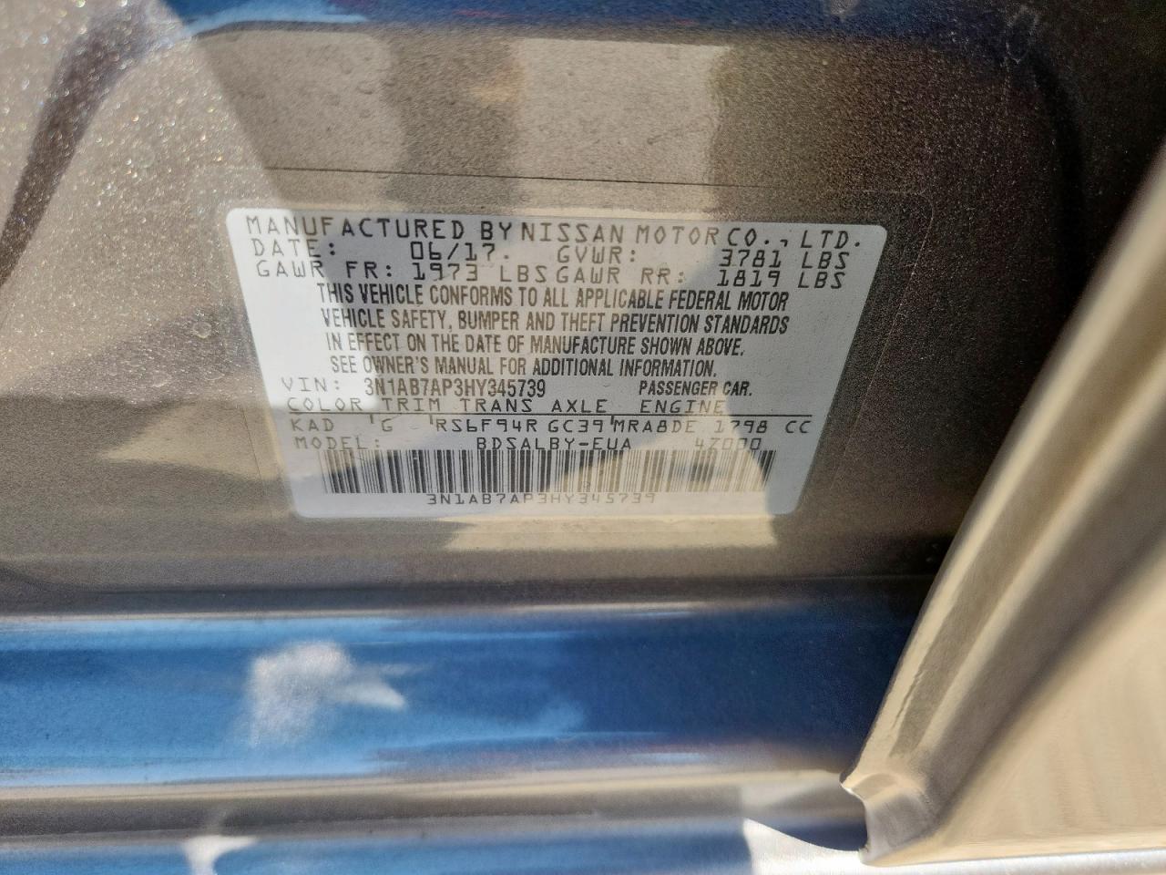 2017 Nissan Sentra S VIN: 3N1AB7AP3HY345739 Lot: 84984765