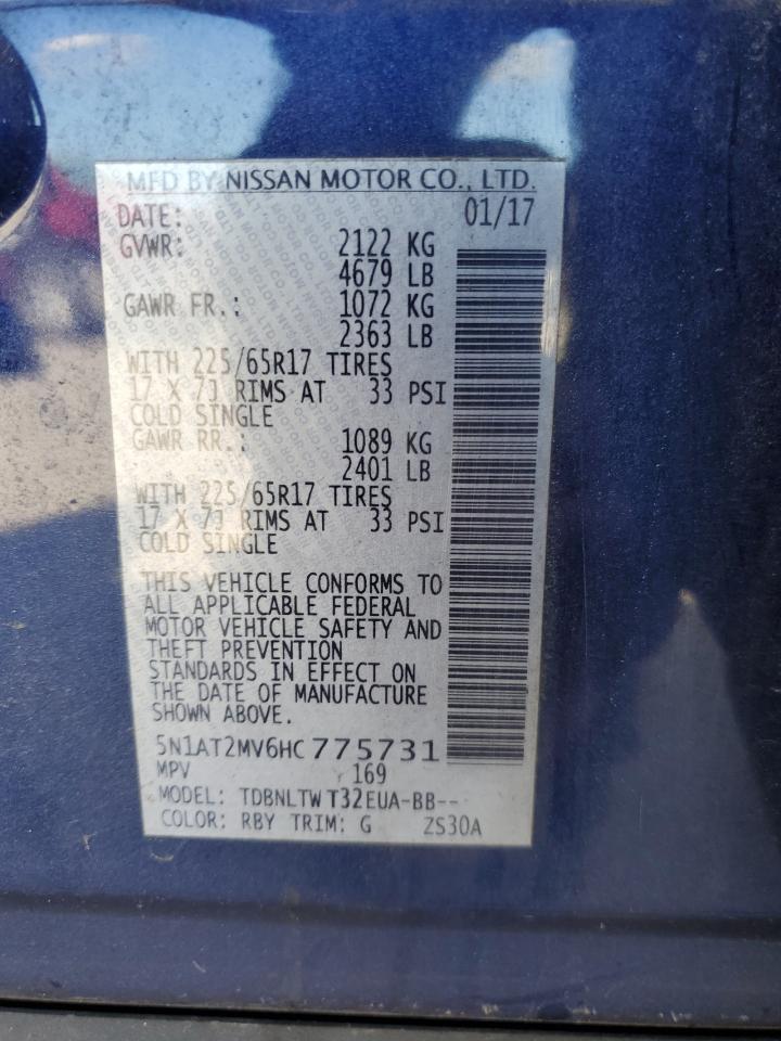 2017 Nissan Rogue Sv VIN: 5N1AT2MV6HC775731 Lot: 82269065