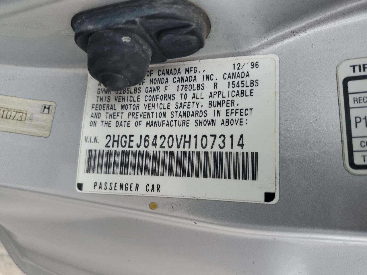 1997 Honda Civic Cx VIN: 2HGEJ6420VH107314 Lot: 86285455