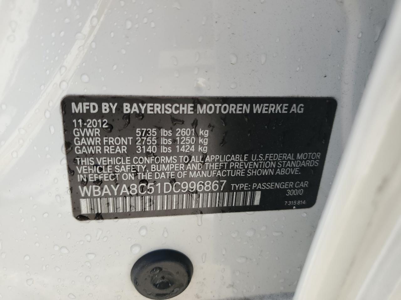 2013 BMW 750 I VIN: WBAYA8C51DC996867 Lot: 82089015