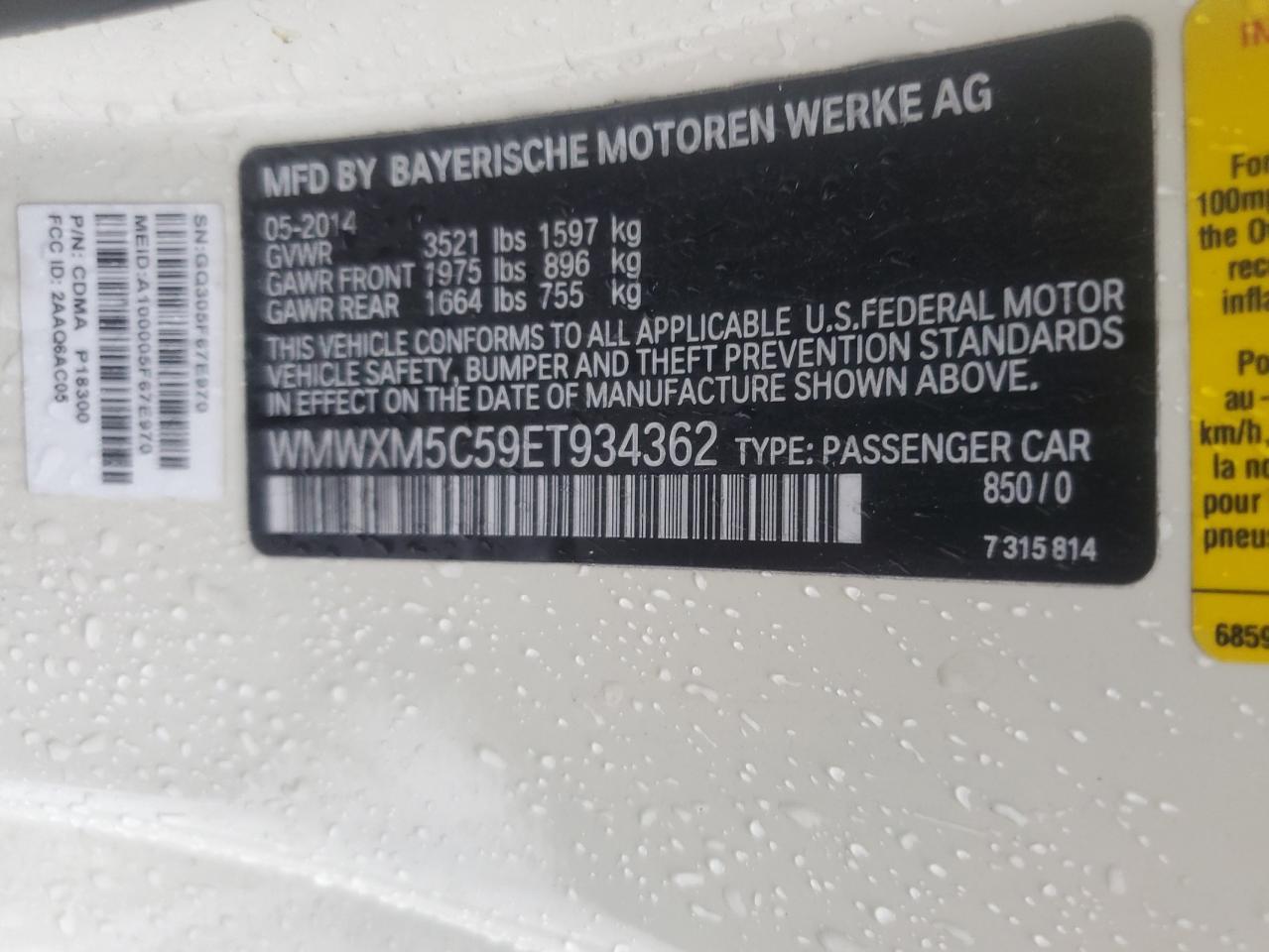 2014 Mini Cooper VIN: WMWXM5C59ET934362 Lot: 90354885
