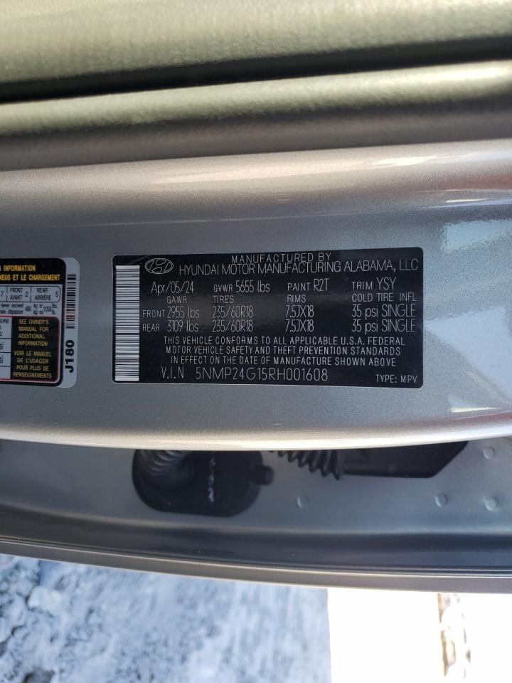 2024 Hyundai Santa Fe Sel VIN: 5NMP24G15RH001608 Lot: 84732665