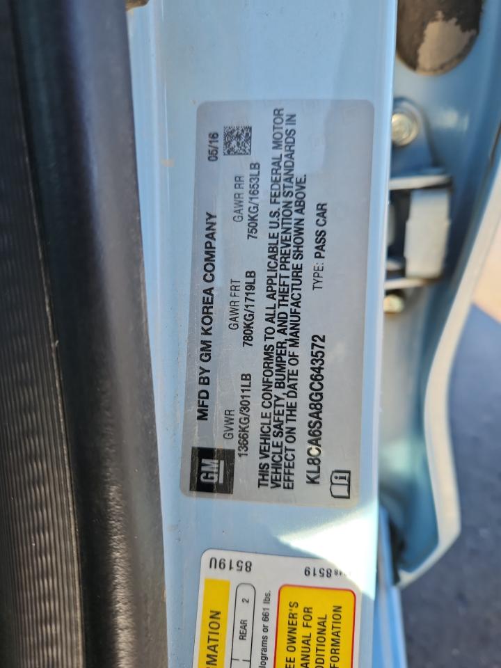 2016 Chevrolet Spark Ls VIN: KL8CA6SA8GC643572 Lot: 89686525