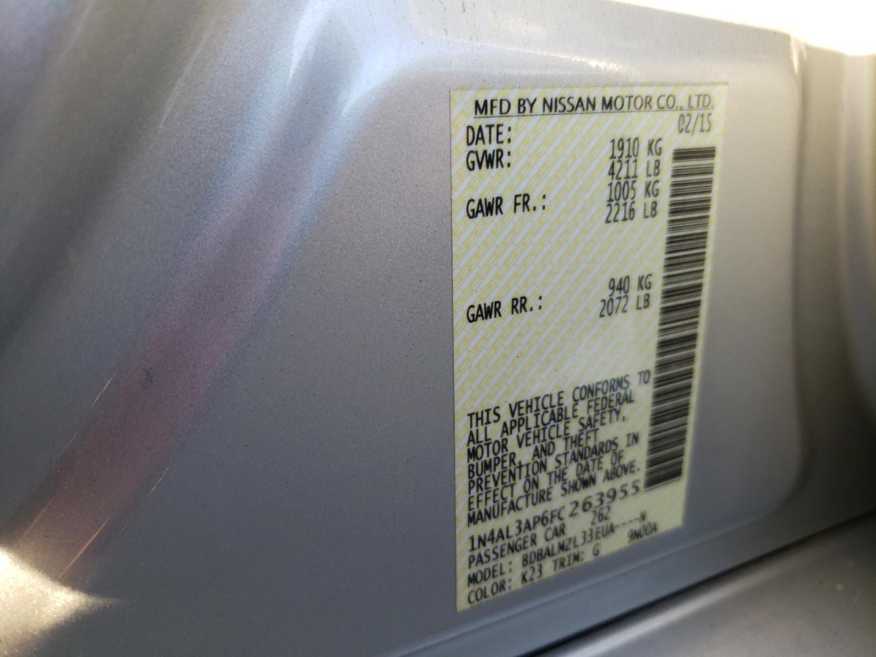 2015 Nissan Altima 2.5 VIN: 1N4AL3AP6FC263955 Lot: 82588305