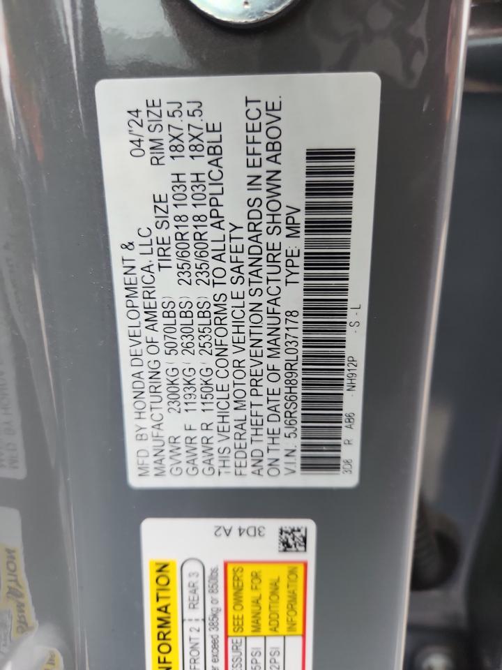 2024 Honda Cr-V Sport-L VIN: 5J6RS6H89RL037178 Lot: 85675555